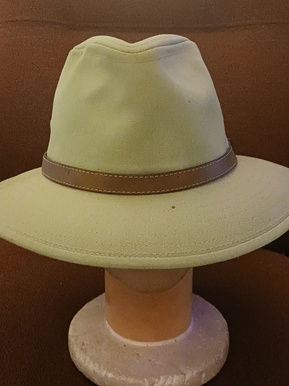 Men's Khaki Safari Fedora with Brown Band
